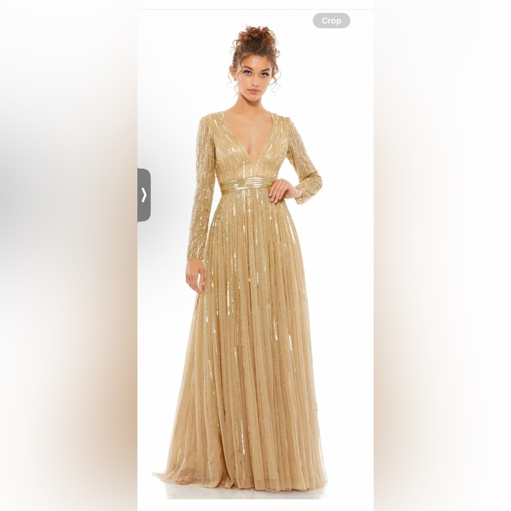 Mac Duggal ladies dress sz 2!new with tags. Beads and sequins. Taupe gold
